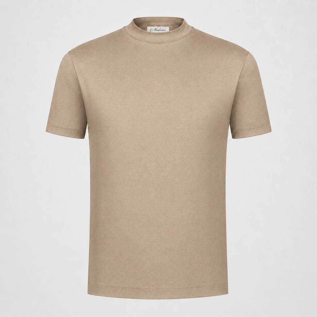 Luxus Herren T-Shirt in Beige aus merzerisierter Baumwolle – Vorderansicht | Malviro