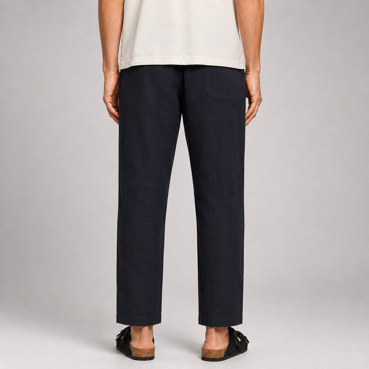 Summer Linen Mix Pants Black