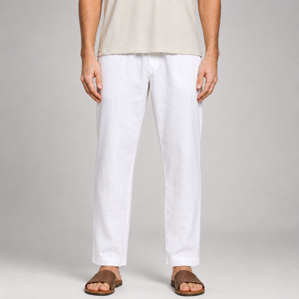 Summer Linen Mix Pants White