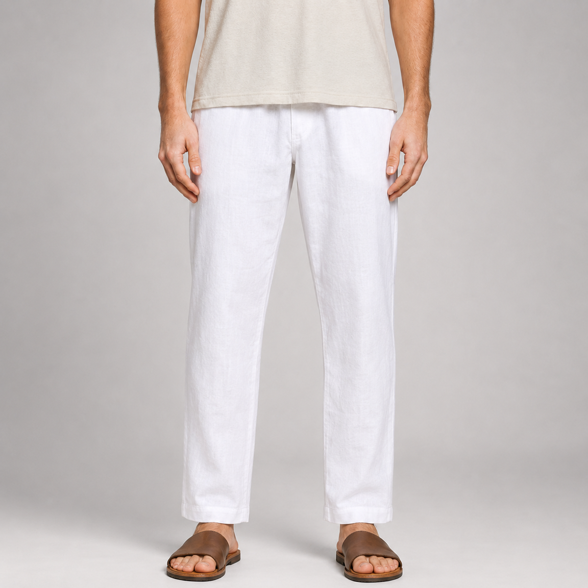 Summer Linen Mix Pants White